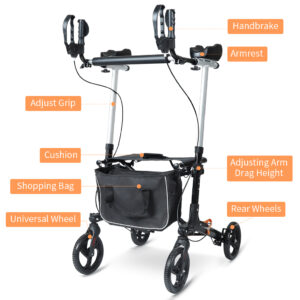 Folding Rollator Walker with Seat Mobility Walker Aid Lightweight 4 Wheels Frame
