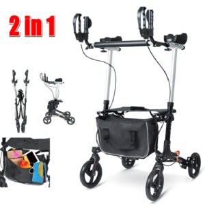 Folding Rollator Walker Aluminium Walking Mobility Aid Lightweight With Seat UK