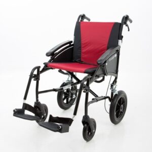 Excel G-Logic Lightweight Transit Wheelchair 18" Black Frame and Red Upholstery