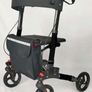 Lightweight Folding Mobility Walker with Seat and Bag - Black Frame