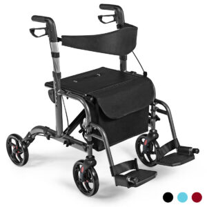Wheeled Foldable Mobility Walker Medical Rollator w/Mesh Seat Transport Chair