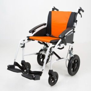 Excel G-Logic Lightweight Transit Wheelchair 18" Silver Frame & Orange Upholster