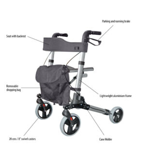Roma City Walker 2465 Rollator 4 Wheel Walking Aid Lightweight Folding