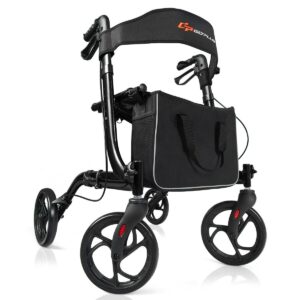 Folding Rollator Walker Aluminium Walking Mobility Aid Lightweight With 4 Wheels
