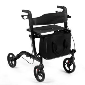 Aluminum Folding Rollator Walker w/Wide Seat Adjustable Handle for Seniors Black