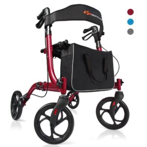 Aluminum Folding Rollator Walker w/Wide Seat Adjustable Handle for Seniors Red