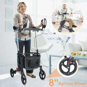 Foldable Upright Rollator Mobility Walker Lightweight with Seat and Arm Support
