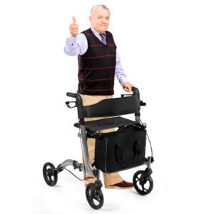Aluminum Walker Foldable Four Wheels Medical Rollator w/Seat & Carrying Bag