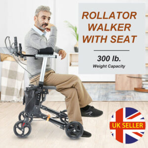 Foldable Rollator Walker Seat Walking Mobility Aid 4 Wheel Bag Height Adjustable