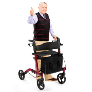 Aluminum Walker Foldable Four Wheels Medical Rollator w/Seat & Carrying Bag