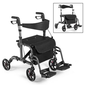 Folding Rollator Walker Wheeled Walking Frame with Seat Brake Height Adjustable