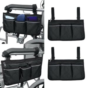 2 Pieces Large Universal Wheelchair Side Bag Accessory Phone Holder Black