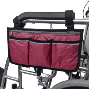 Wheelchair Side Bag Armrest Organizer Accessory Phone Holder Wine Red