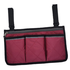 Universal Wheelchair Side Bag Pouch Storage Accessory Phone Holder Wine Red