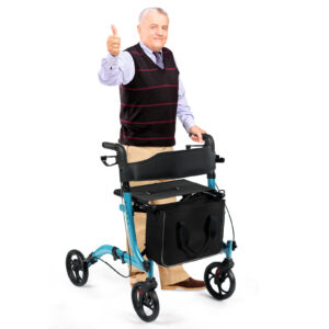 Aluminum Walker Foldable Four Wheels Medical Rollator w/Seat & Carrying Bag