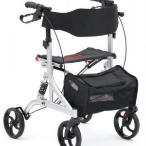 Silver And Black Shock Absorber Suspension Folding Rollator Adjustable Walker