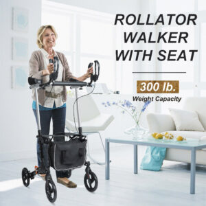 Folding Lightweight Rollator Mobility Walker 4 Wheeled Walking Frame with Seat