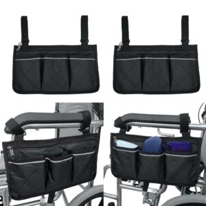 2 Pieces Wheelchair Side Bag Accessory Phone Holder Mobility Aid Black