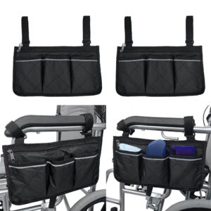 2pcs Wheelchair Side Bag Storage Pocket Accessory Phone Holder Mobility Aid
