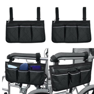2 Pieces Large Wheelchair Side Bag Organizer Pocket Accessory Phone Holder