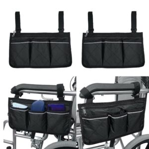 2 Pieces Wheelchair Side Bag Pouch Storage Organizer Accessory Phone Holder
