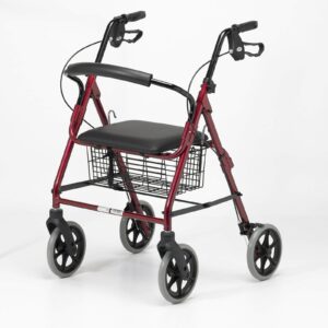 Lightweight Four Wheel Rollator Walking Aid Frame Mobility Aid - Red or Silver
