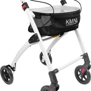 KMINA PRO - Lightweight Aluminium Folding Rollator Walker, 360° Steering, 220lbs