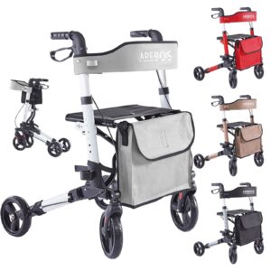 AREBOS Foldable Aluminium rollator Lightweight rollator Walking aid Grey