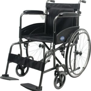 Deluxe Self-Propelled Transit Chair Black Steel Adjustable Breaks Puncture Proof