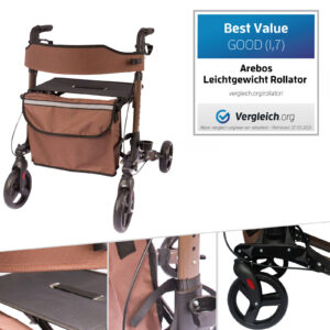 AREBOS Alu rollator foldable lightweight rollator walking aid walking trolley