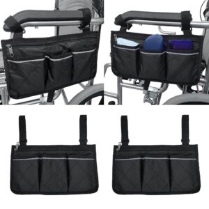 2x Wheelchair Side Bag Armrest Accessory Phone Holder Mobility Aid Black