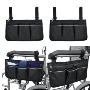 2pcs Wheelchair Side Bag Armrest Pouch Storage Accessory Phone Holder Black