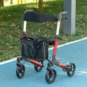 Folding Rollator w/ Seat 4 Wheels Adjustable Handle Height Bag for Handicapped