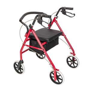 Portable Rollator Mobility Walker Disablity Aid 4 Wheels w/Seat Adjustable Red
