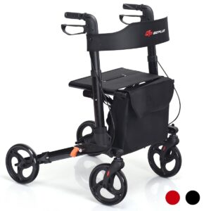Folding Rollator Walker Lightweight Aluminum 4 Wheel Medical Rolling Walker Seni