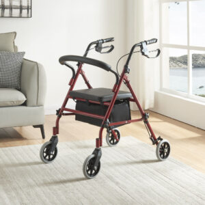 Lightweight Foldable Aluminium Rollator Walking Frame Wheeled Walker Padded Seat