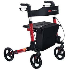 Folding Rollator Walker Lightweight Aluminum 4 Wheel Medical Rolling Walker Seni
