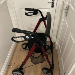 Red 4 Wheel Foldable Adjustable Braked Mobility Aid Rollator with Basket & Seat